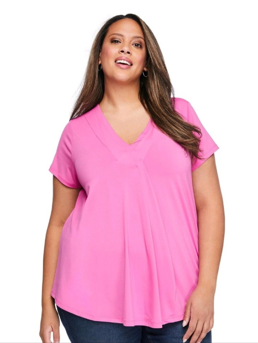 Lane Bryant Plus Size 6X Pink Pleated V-Neck Top – NWT Stretchy